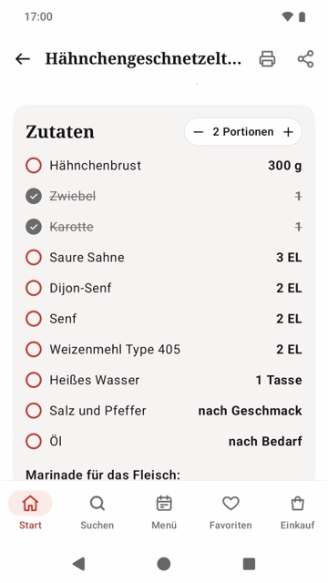 Zutaten mit Portionsrechner
