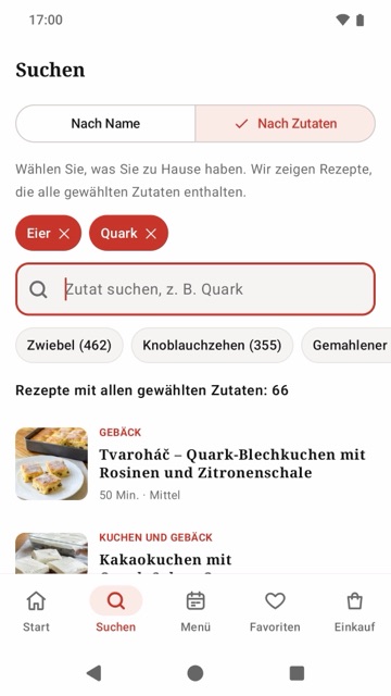 Suche nach Zutaten