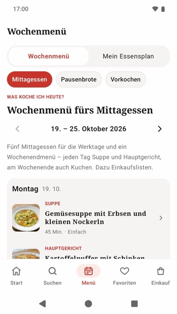 Wochenmenü fürs Mittagessen